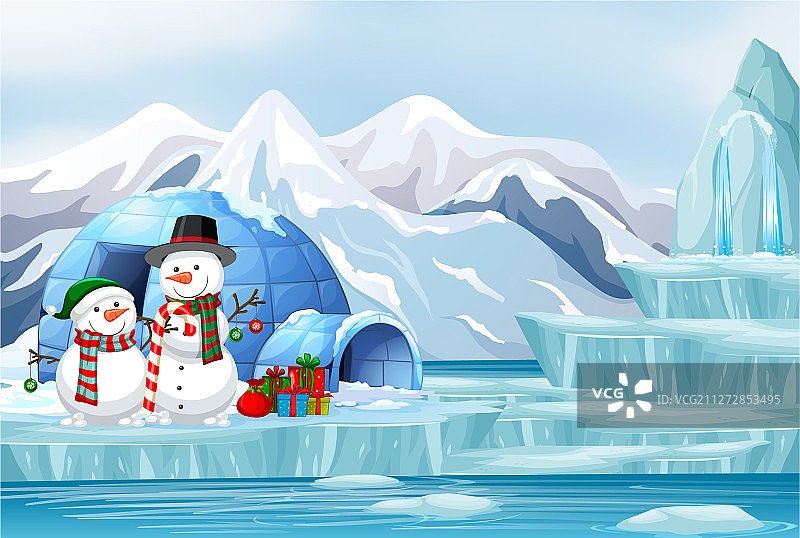 雪人和冰屋场景图片素材