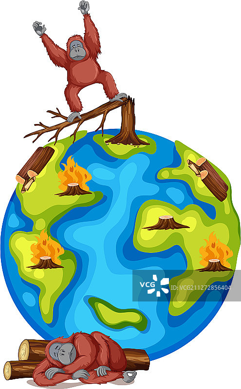 森林砍伐与垂死的猴子图片素材