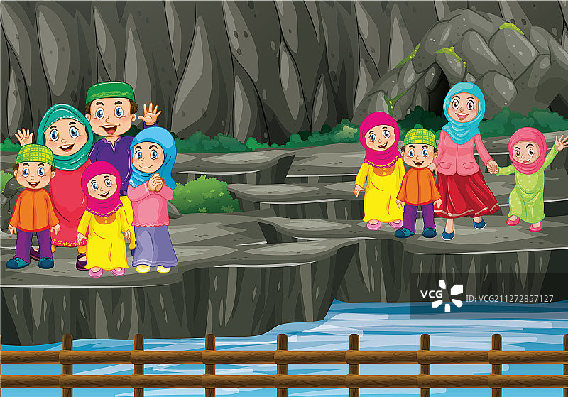 许多人站在大石头上图片素材