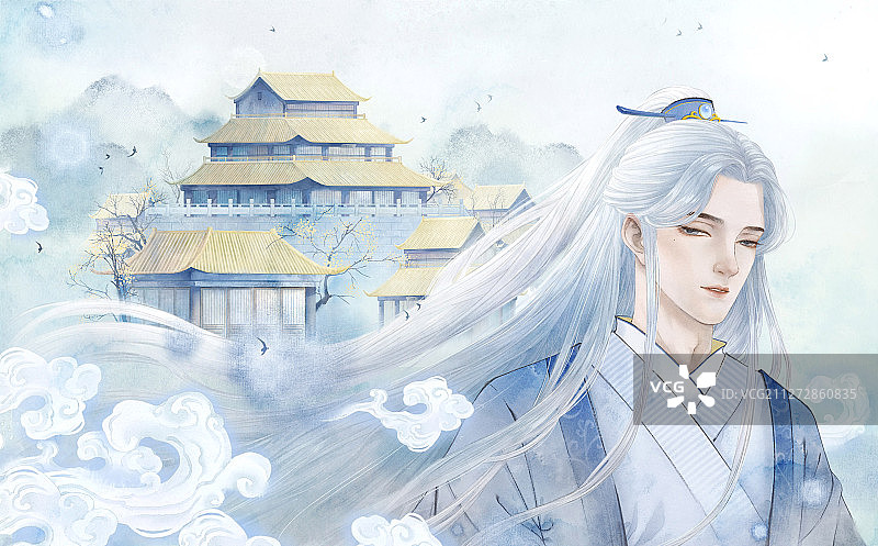 中国风古风水彩水墨人物插画插图 云梦泽图片素材