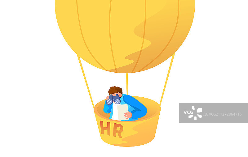卡通手绘HR坐热气球寻找人才招聘插画图片素材