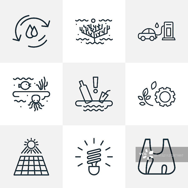 线条风格生态图标：水污染图片素材