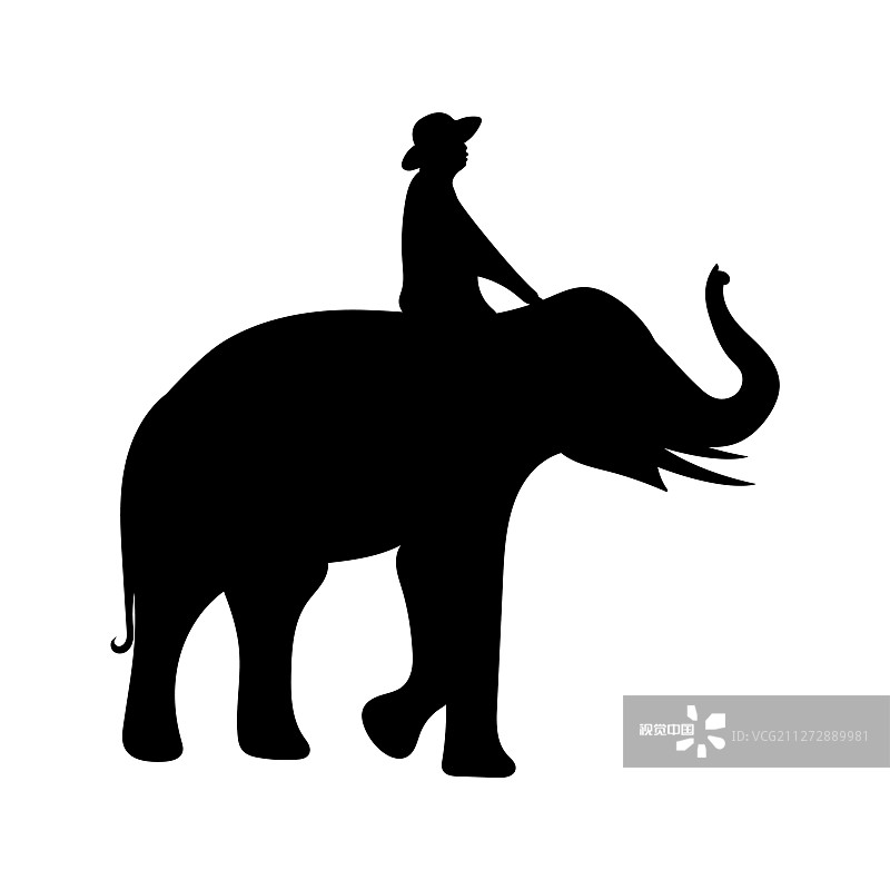 黑色图像：亚洲象与驯象师图片素材