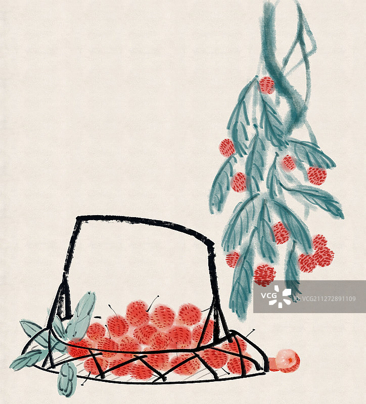 国画荔枝图片素材