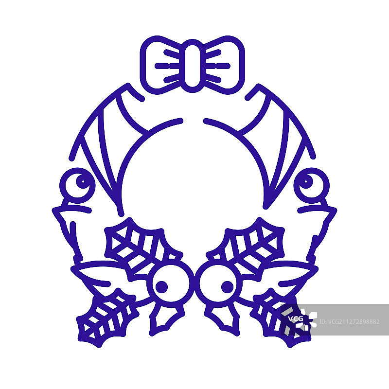 冬青树枝线性圣诞花环图标图片素材