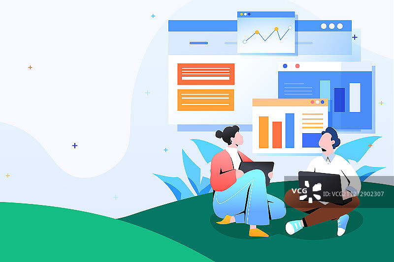 数据商务职业招聘办公背景矢量插画图片素材