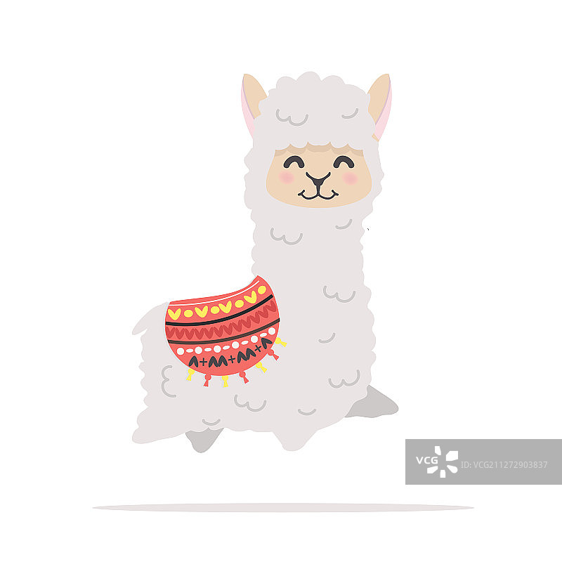 快乐的可爱蓬松羊驼图片素材