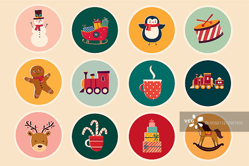 复古圣诞节贴纸图片素材