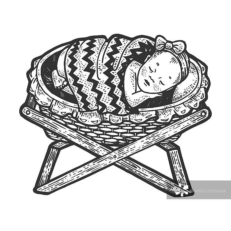 摇篮素描雕刻图片素材