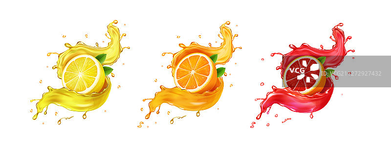 葡萄柚柠檬橙子果汁飞溅图片素材
