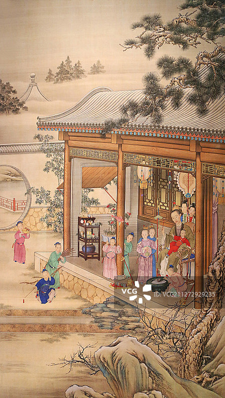 故宫中展示的门神年画古董图片素材