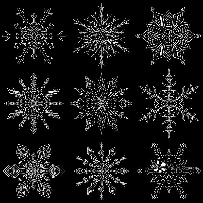 手绘雪花轮廓剪影合集图片素材
