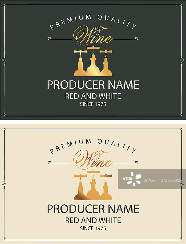 两组带金色瓶子的葡萄酒标签图片素材