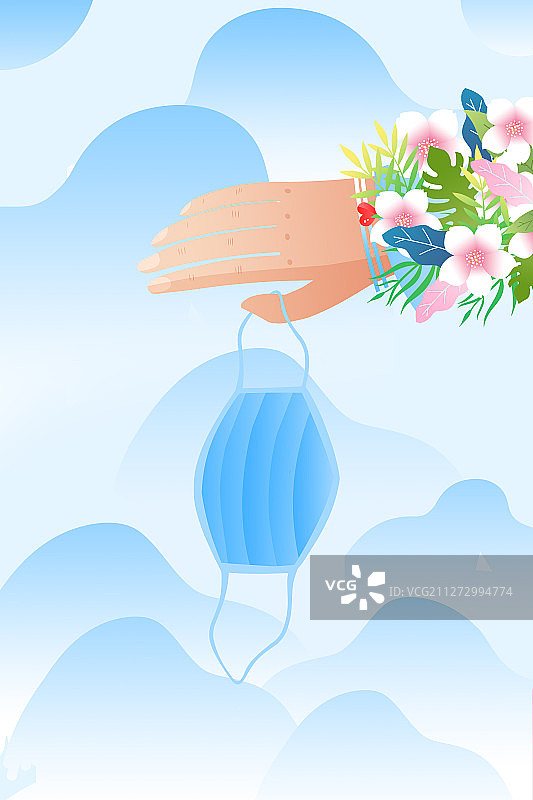 手上拿着口罩卡通插画图片素材