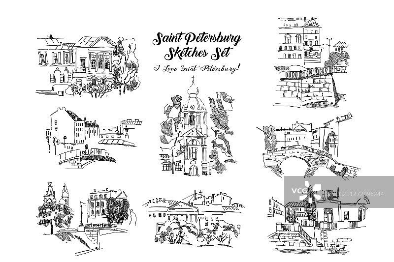 圣彼得堡手绘街景素描图片素材