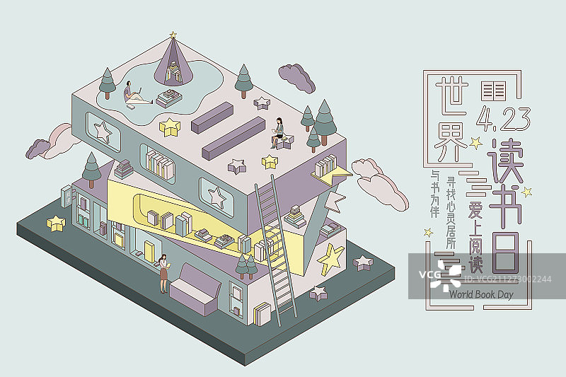 2.5D阅读空间世界读书日海报图片素材