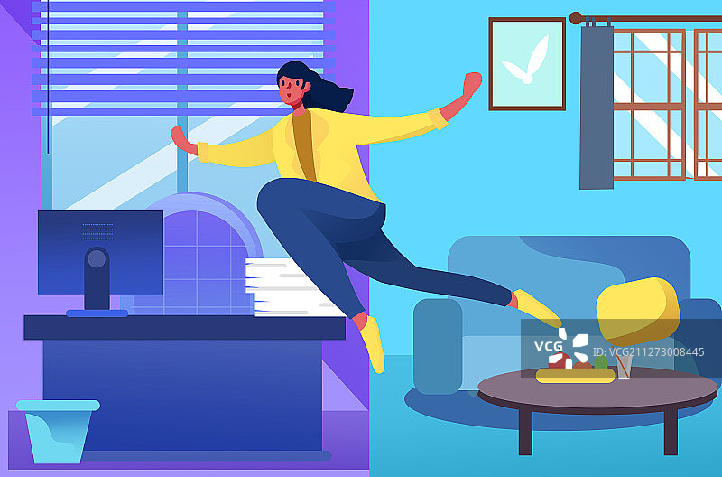 卡通职场女青年复工返岗插画图片素材