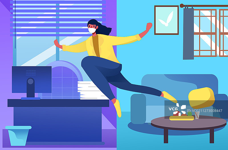 卡通职场女青年复工返岗插画图片素材