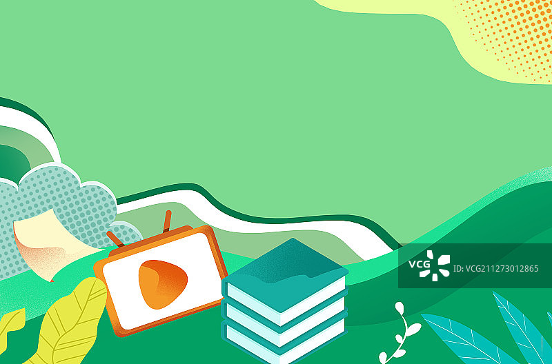 绿色教育书籍直播背景插画图片素材