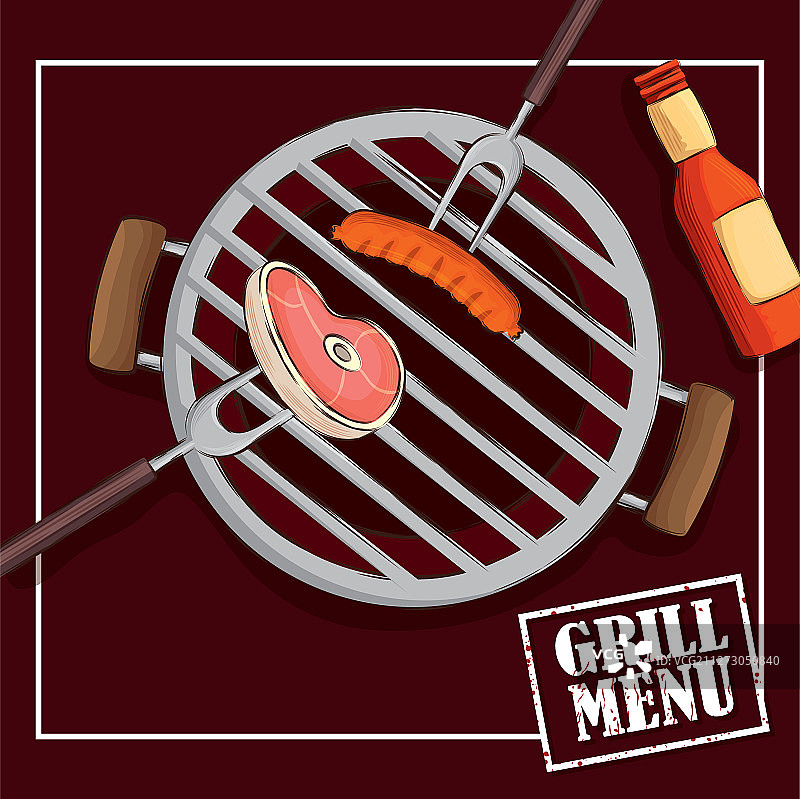 方形框架中的烧烤菜单和食物餐叉图片素材