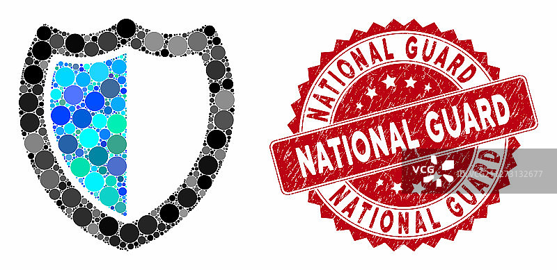 马赛克盾牌与划痕国民警卫队印章图片素材