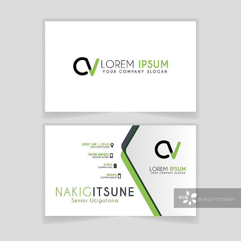 带有CV首字母的简约名片图片素材