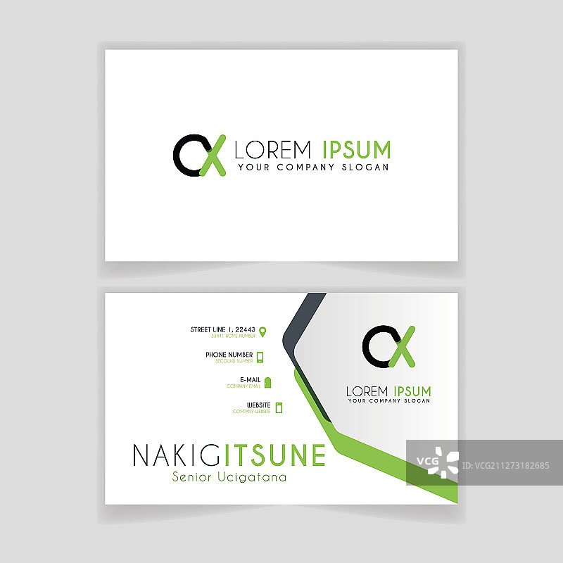 带有CX首字母的简约名片图片素材