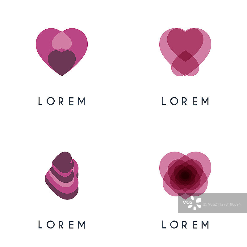4组粉色心形图案彼此重叠图片素材