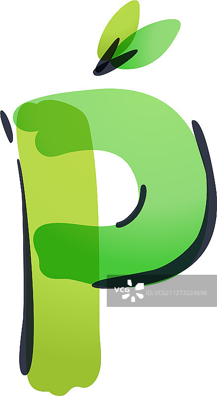 带有绿叶的P字母生态标志图片素材