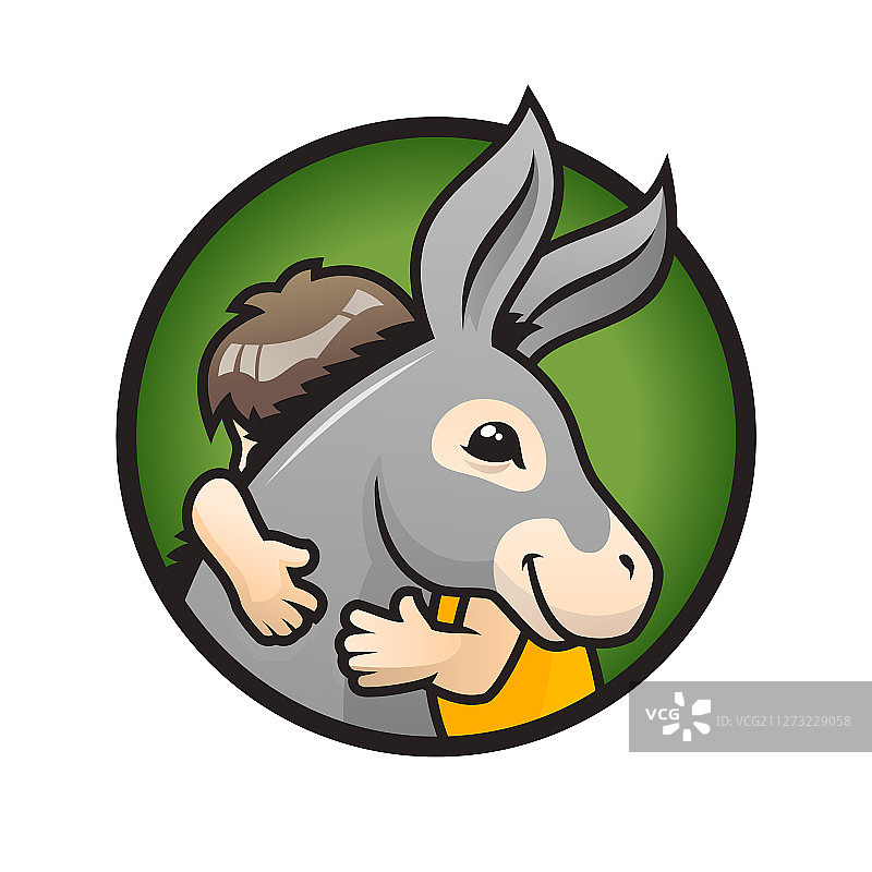 孩子拥抱可爱的驴图片素材