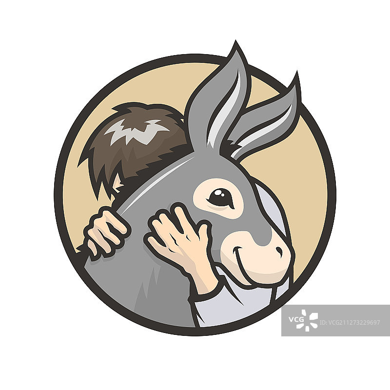 男人拥抱可爱的驴子图片素材