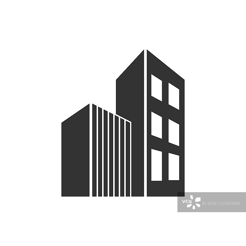 白色背景上的扁平风格摩天大楼建筑图标图片素材
