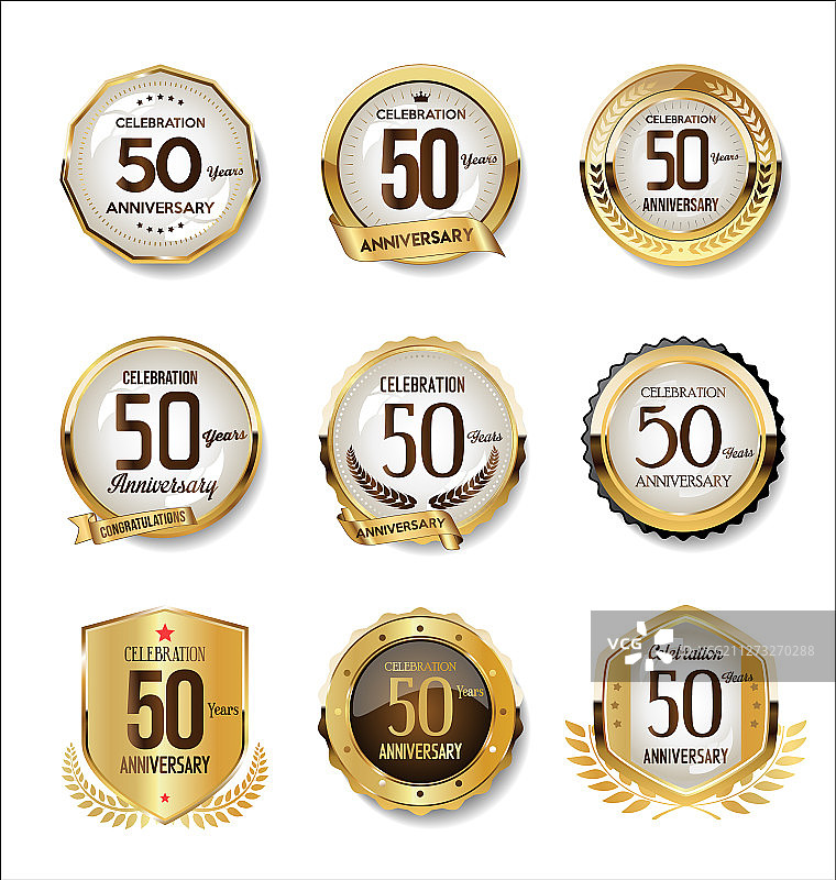 50周年金色复古徽章合集图片素材