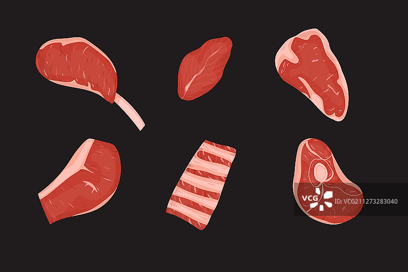 带脂肪的肉块套装图片素材