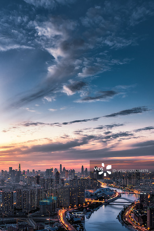 天津海河日落图片素材