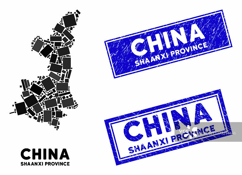 陕西省地图马赛克效果图图片素材