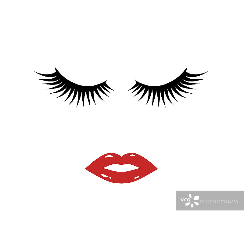 睫毛和红色唇膏的吻痕图片素材