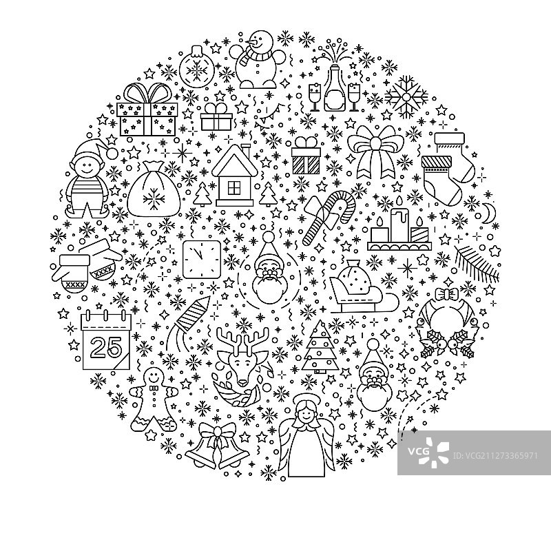 新年圣诞符号独立轮廓图片素材