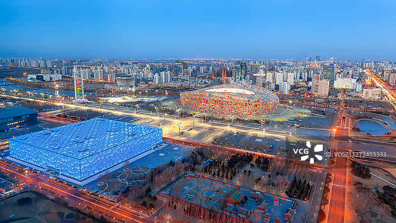鸟巢水立方蓝调夜景图片素材