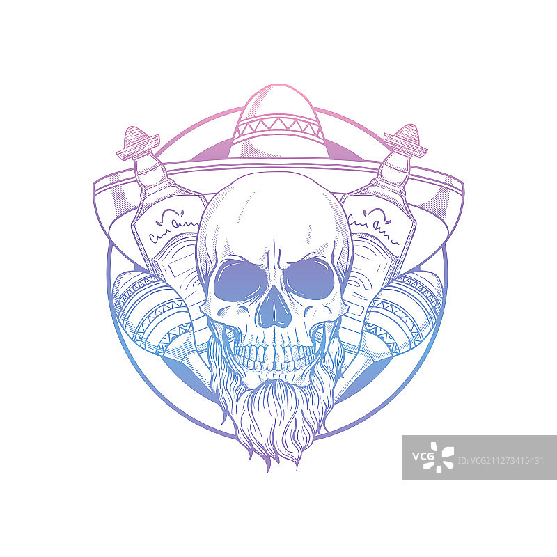 手绘马卡拉斯骷髅草图图片素材