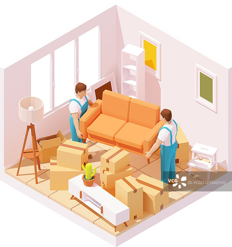 2.5D搬运工在房间里搬运沙发图片素材