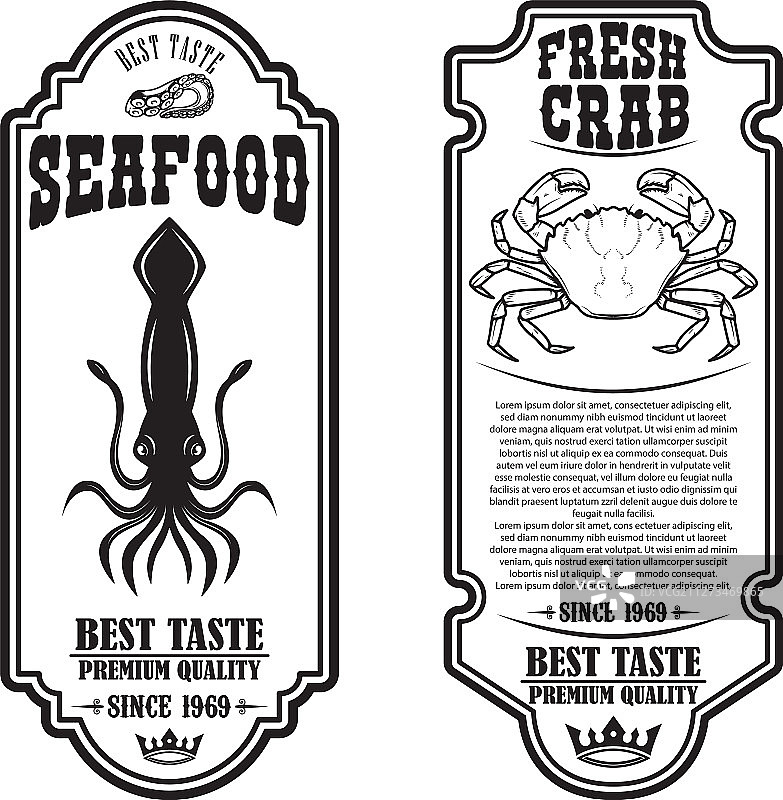 鱿鱼和螃蟹海鲜宣传单图片素材