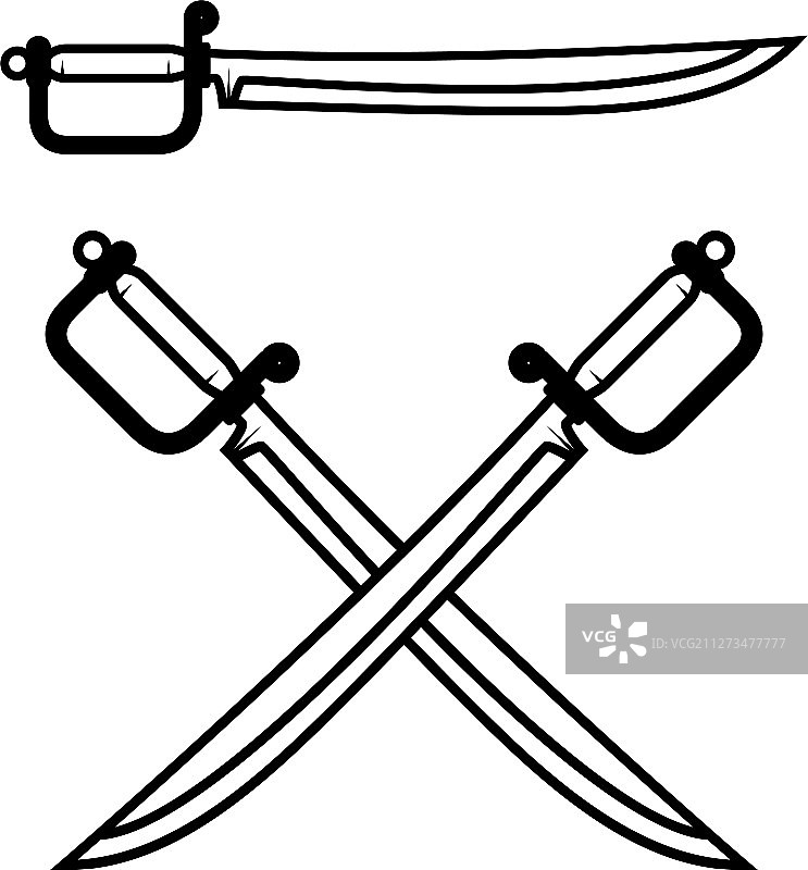 白色背景上隔离的交叉剑图片素材