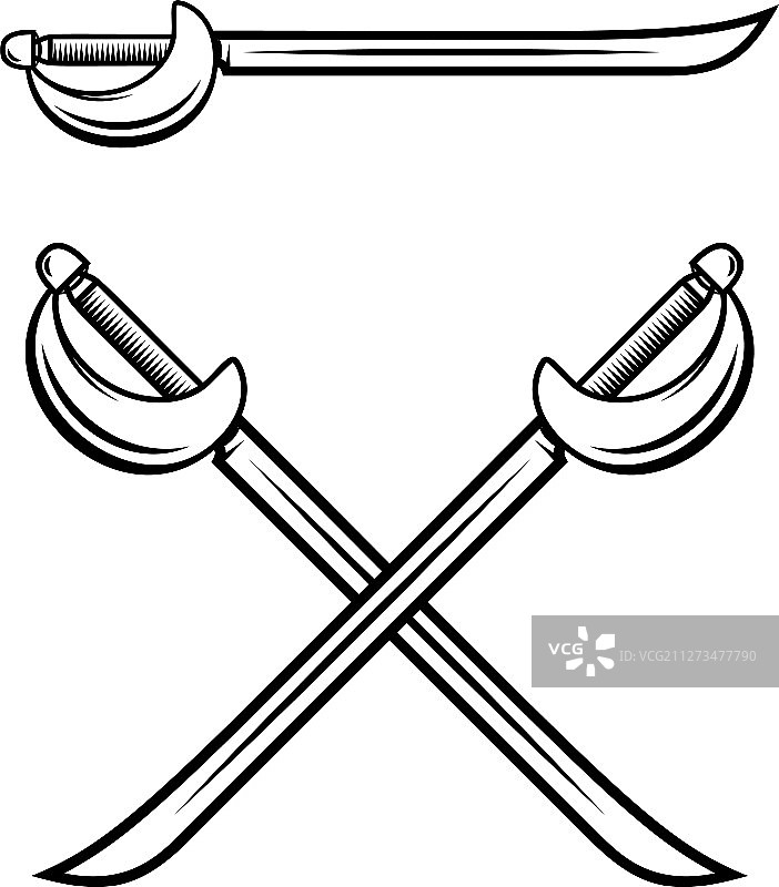 白色背景上隔离的交叉剑图片素材