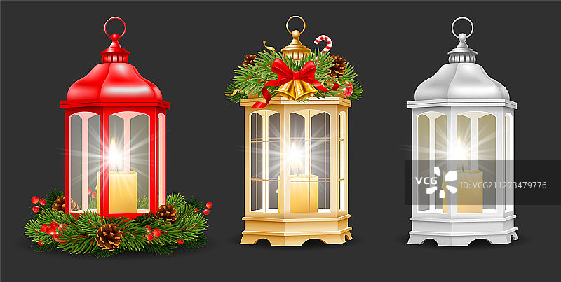 圣诞节新年主题灯笼和蜡烛图片素材