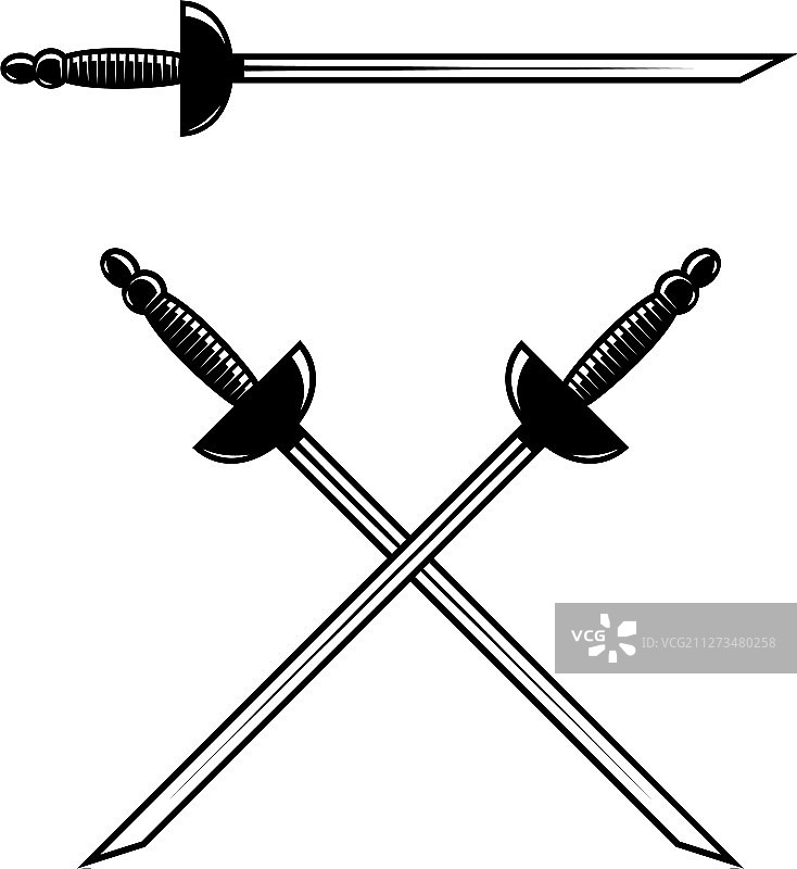 白色背景上隔离的交叉剑图片素材