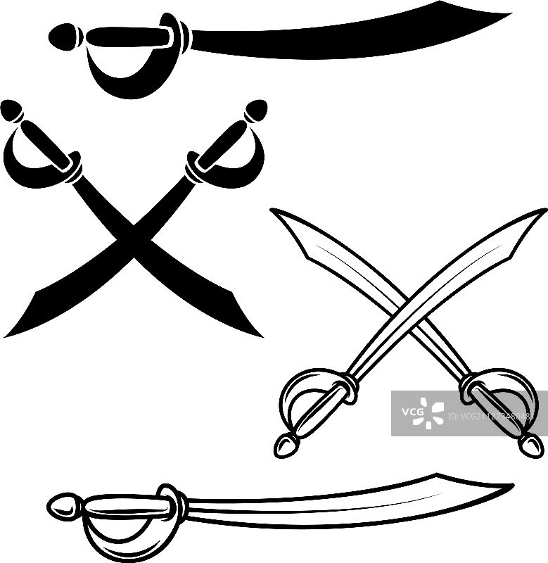 白色背景上隔离的交叉剑图片素材