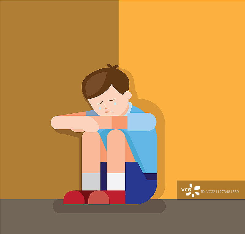 悲伤哭泣和沮丧的男学生图片素材