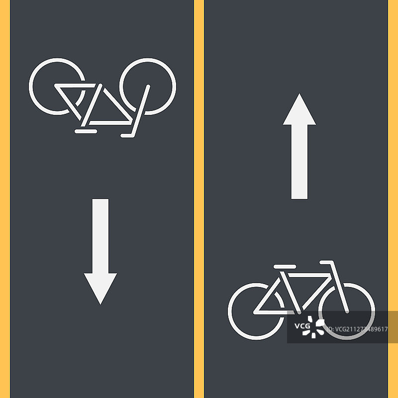 沥青路面上的自行车道和自行车标志图片素材