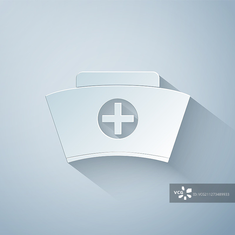 剪纸风格：隔离背景上的护士帽十字图标图片素材